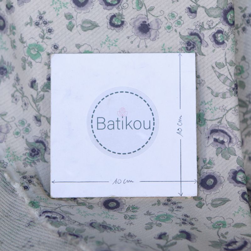 April - Tissu coton piqué léger texturé fleuri gris bleu