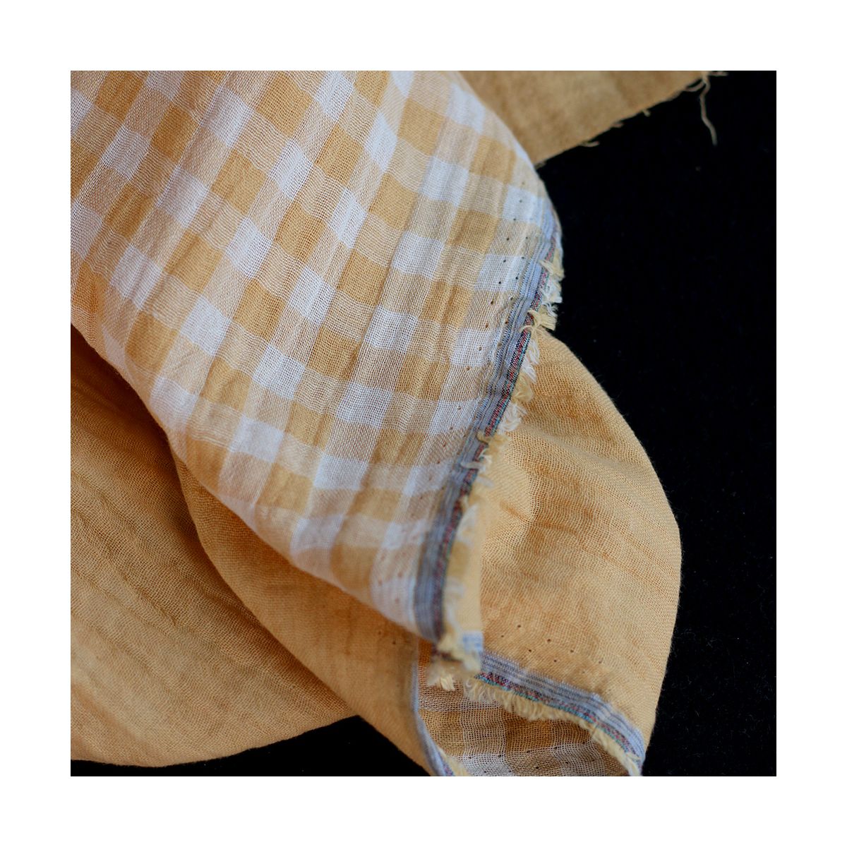 Double gaze de coton réversible vichy jaune blé