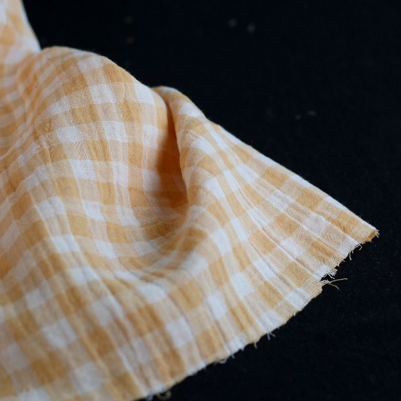 Double gaze de coton réversible vichy jaune blé
