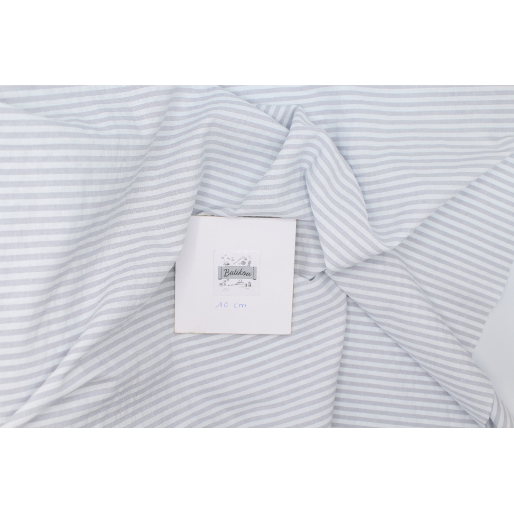 Coton gaufré à rayures coloris gris clair