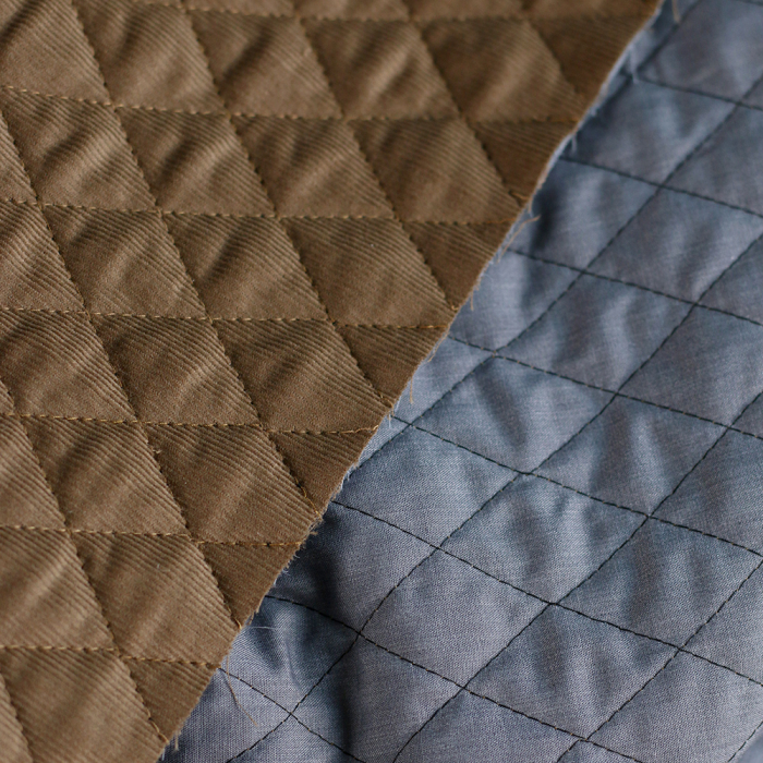 Tissu matelassé velours milleraies coton organique camel