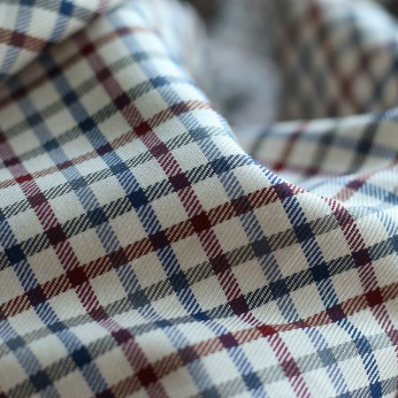 Stanley - Coton gratté organique carreaux écru bordeaux et bleu