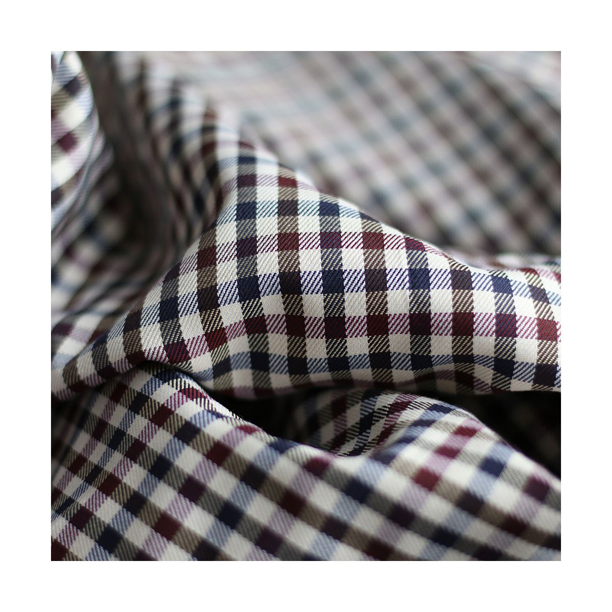 Clifford - Coton gratté organique vichy écru bordeaux et bleu