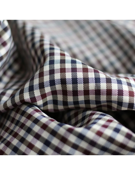 Clifford - Coton gratté organique vichy écru bordeaux et bleu