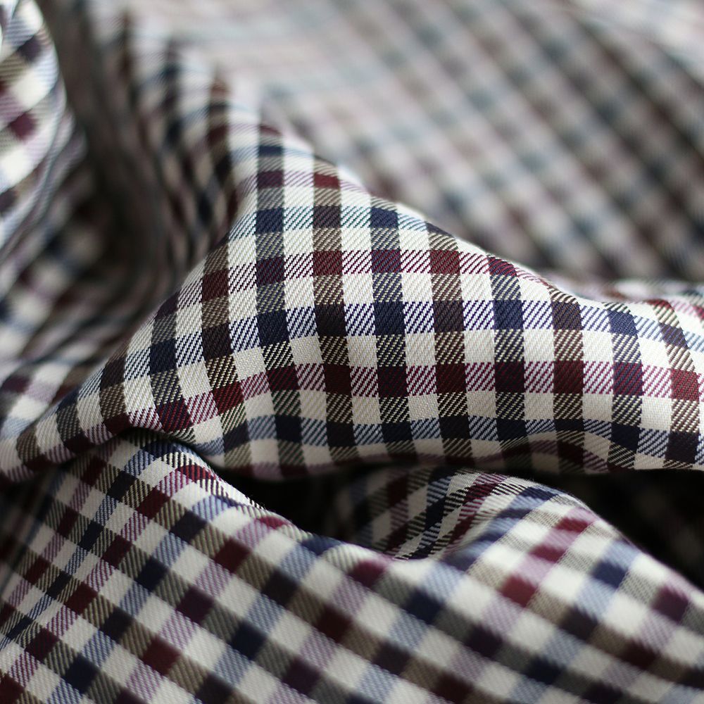 Clifford - Coton gratté organique vichy écru bordeaux et bleu