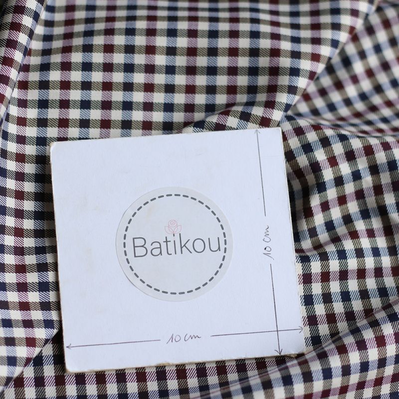 Clifford - Coton gratté organique vichy écru bordeaux et bleu