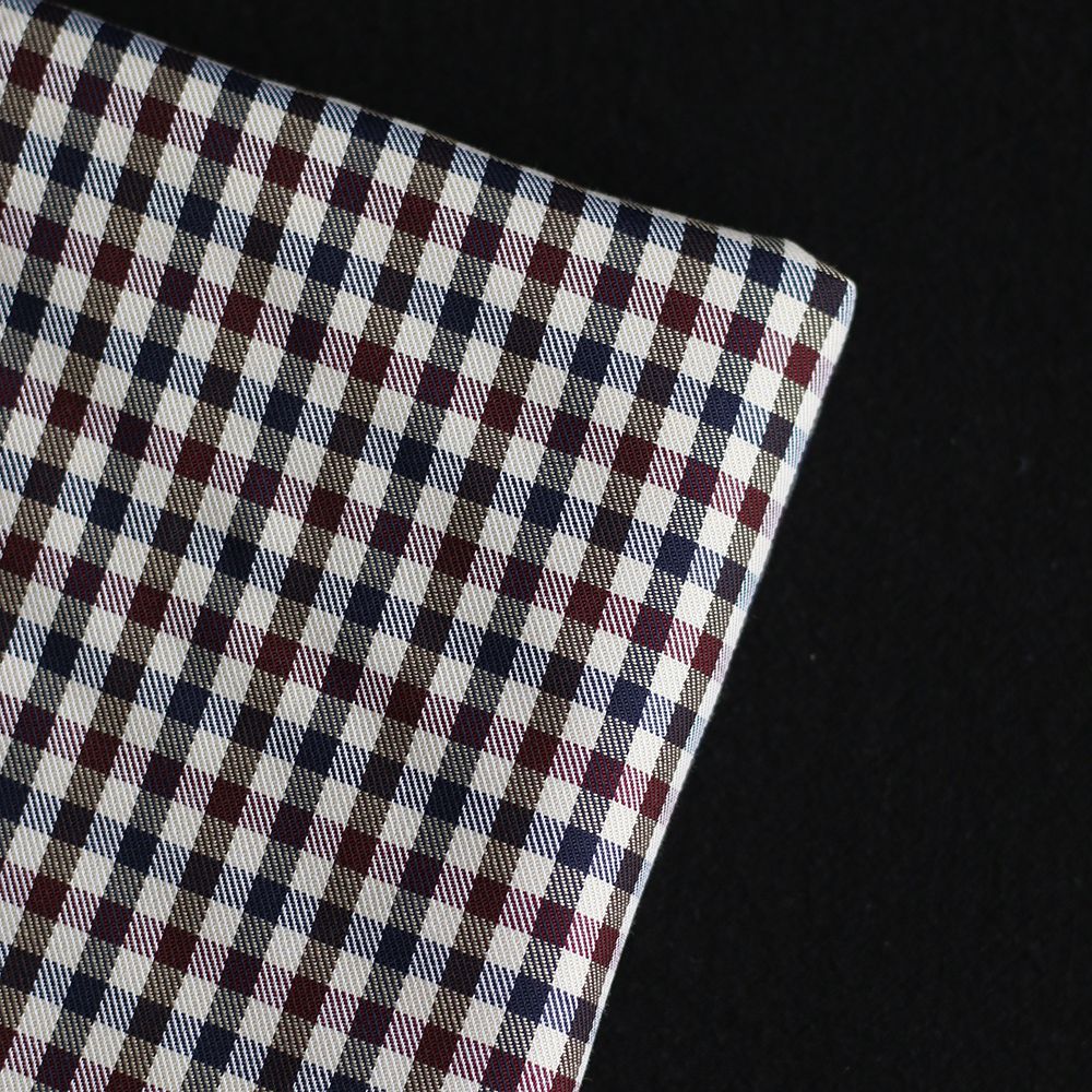 Clifford - Coton gratté organique vichy écru bordeaux et bleu