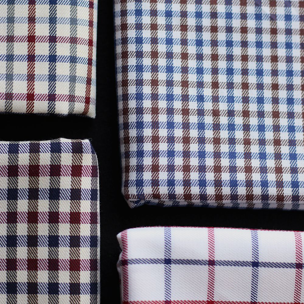 Clifford - Coton gratté organique vichy écru bordeaux et bleu