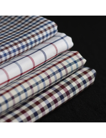 Clifford - Coton gratté organique vichy écru bordeaux et bleu