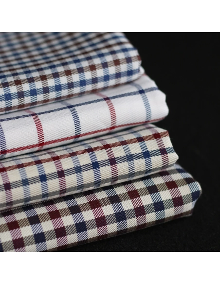 Clifford - Coton gratté organique vichy écru bordeaux et bleu