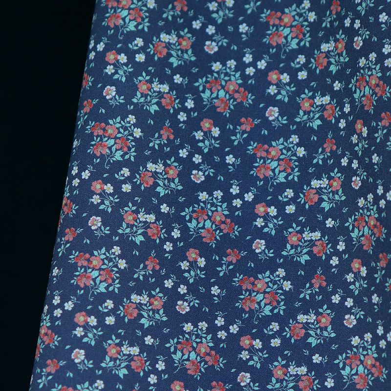 Isaure - Popeline douce coton fleuri bleu marine