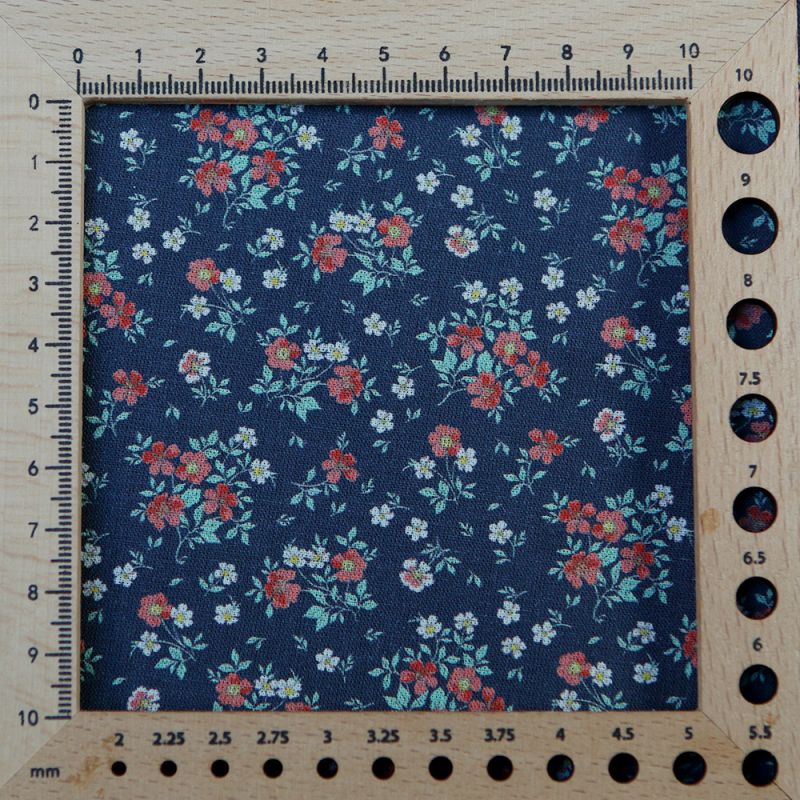 Isaure - Popeline douce coton fleuri bleu marine