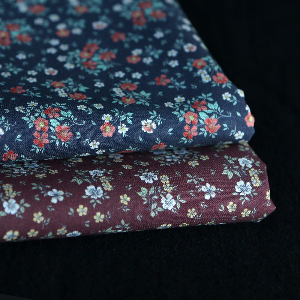 Isaure - Popeline douce coton fleuri bleu marine