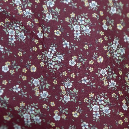 Isaure - Popeline douce coton fleuri bordeaux