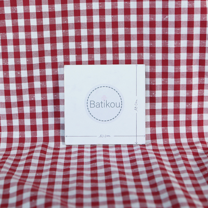 Coton chiné aspect brut vichy moyen 7mm coloris rouge