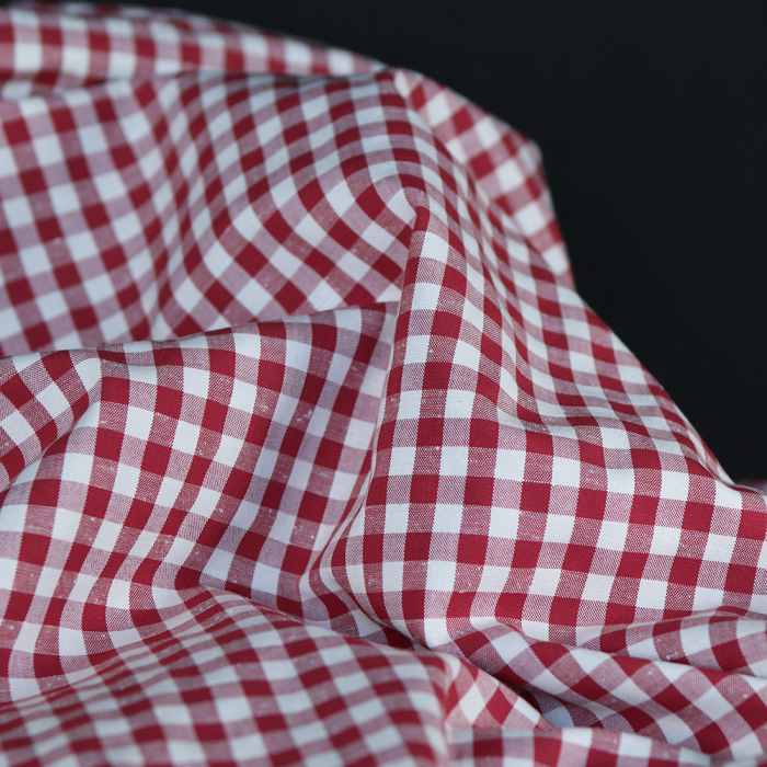 Coton chiné aspect brut vichy moyen 7mm coloris rouge