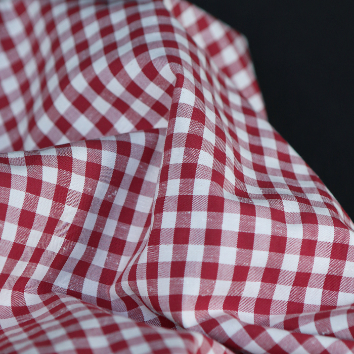 Coton chiné aspect brut vichy moyen 7mm coloris rouge