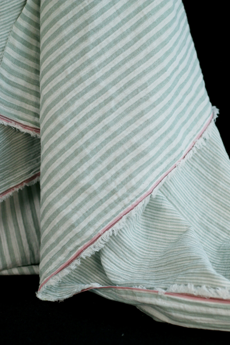 Double gaze de coton réversible rayures vert de gris