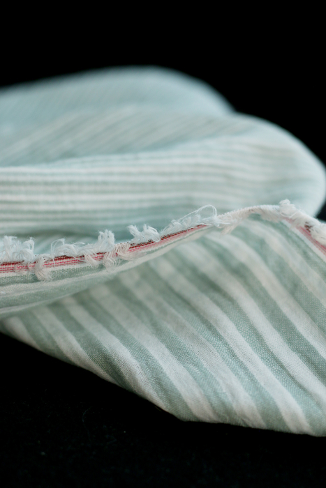 Double gaze de coton réversible rayures vert de gris