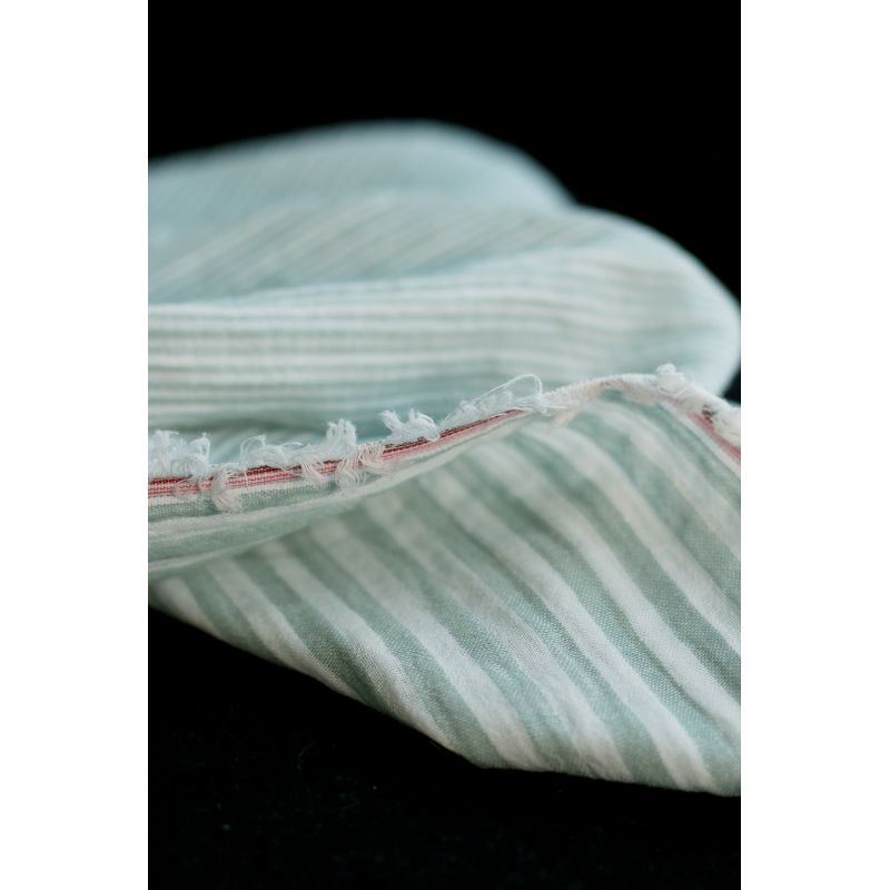 Double gaze de coton réversible rayures vert de gris