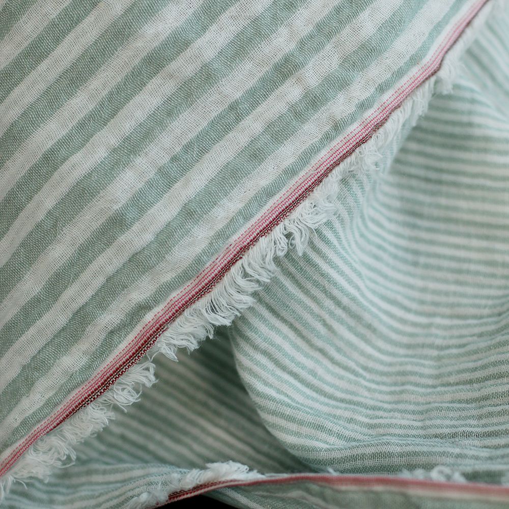 Double gaze de coton réversible rayures vert de gris