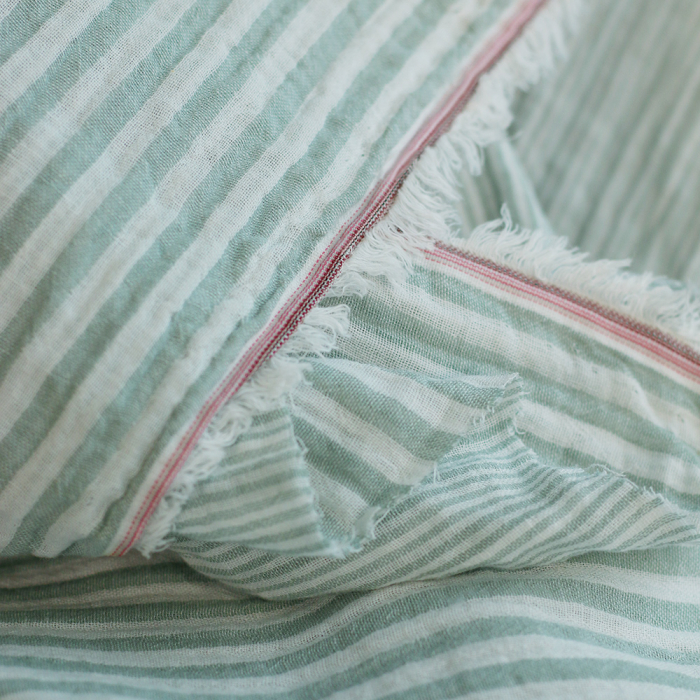 Double gaze de coton réversible rayures vert de gris