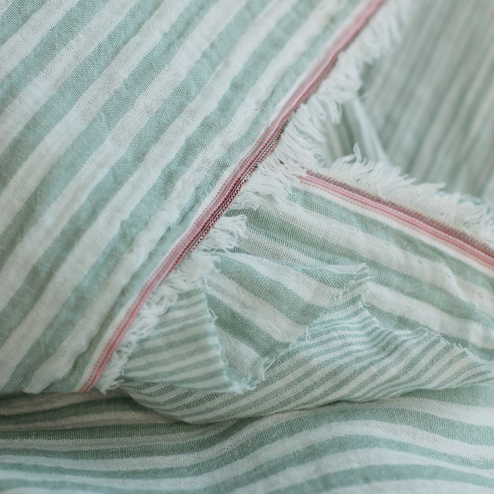 Double gaze de coton réversible rayures vert de gris