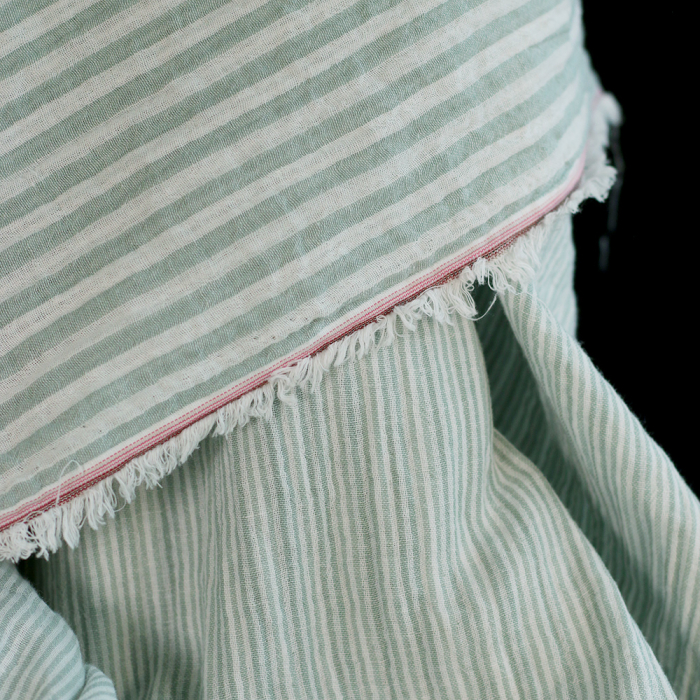 Double gaze de coton réversible rayures vert de gris