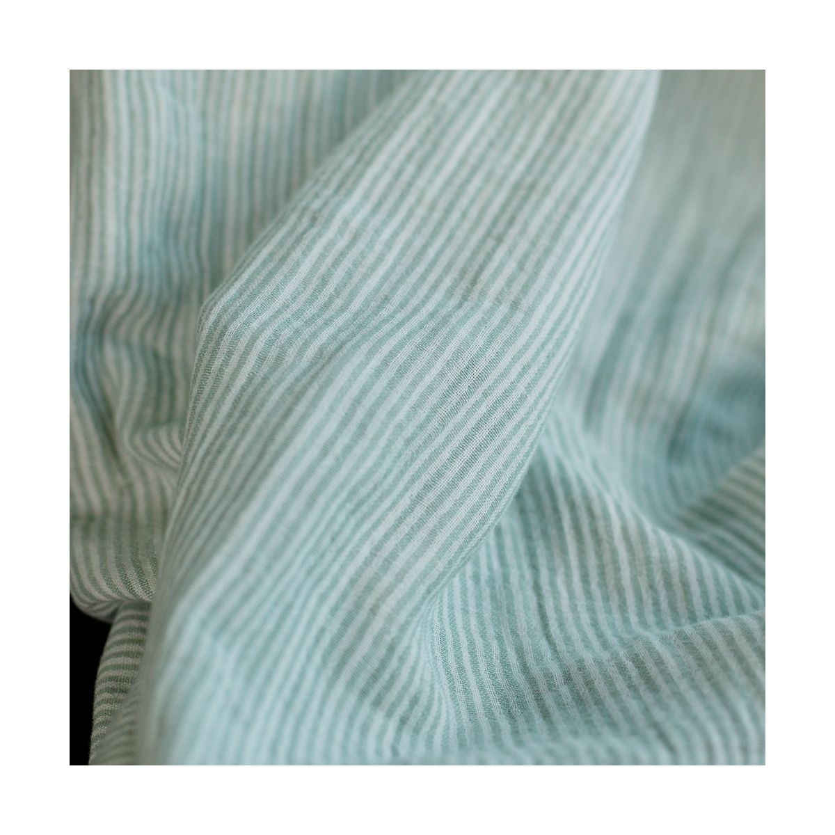 Double gaze de coton réversible rayures vert de gris Double gaze de coton réversible rayures vert de gris