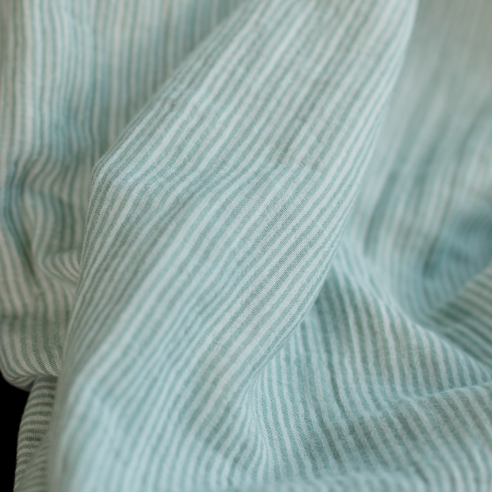 Double gaze de coton réversible rayures vert de gris