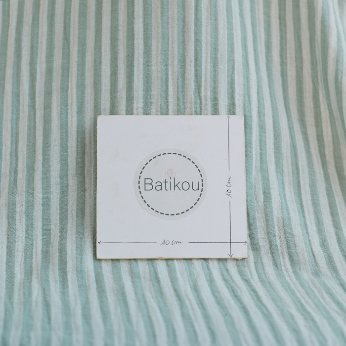 Double gaze de coton réversible rayures vert de gris