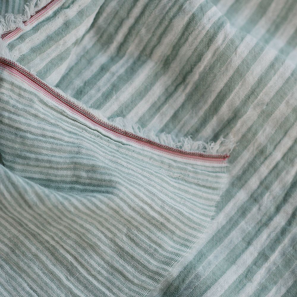 Double gaze de coton réversible rayures vert de gris