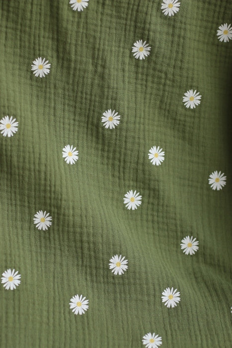 Daisy - Double gaze coton BIO motif exclusif fond vert olive