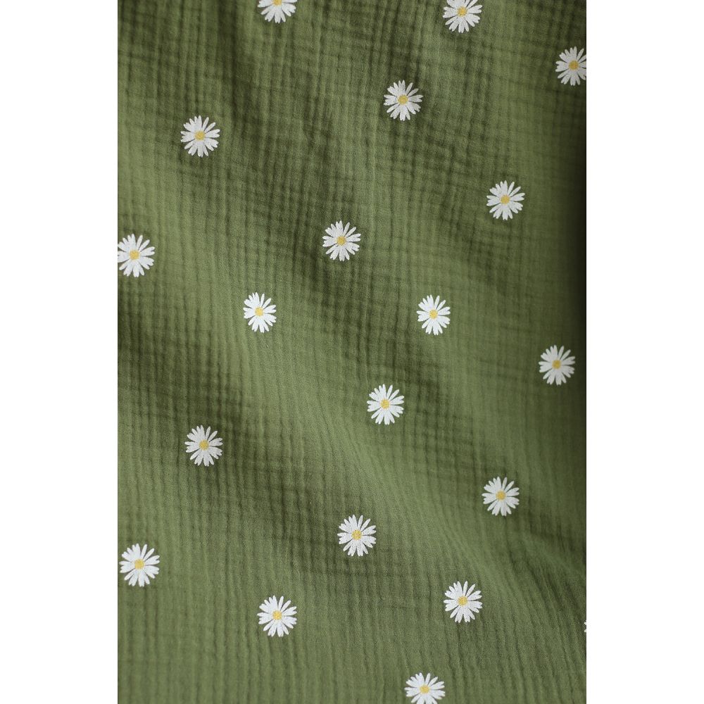 Daisy - Double gaze coton BIO motif exclusif fond vert olive