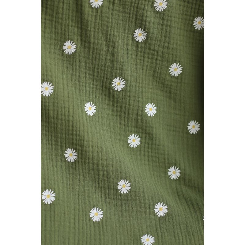 Daisy - Double gaze coton BIO motif exclusif fond vert olive