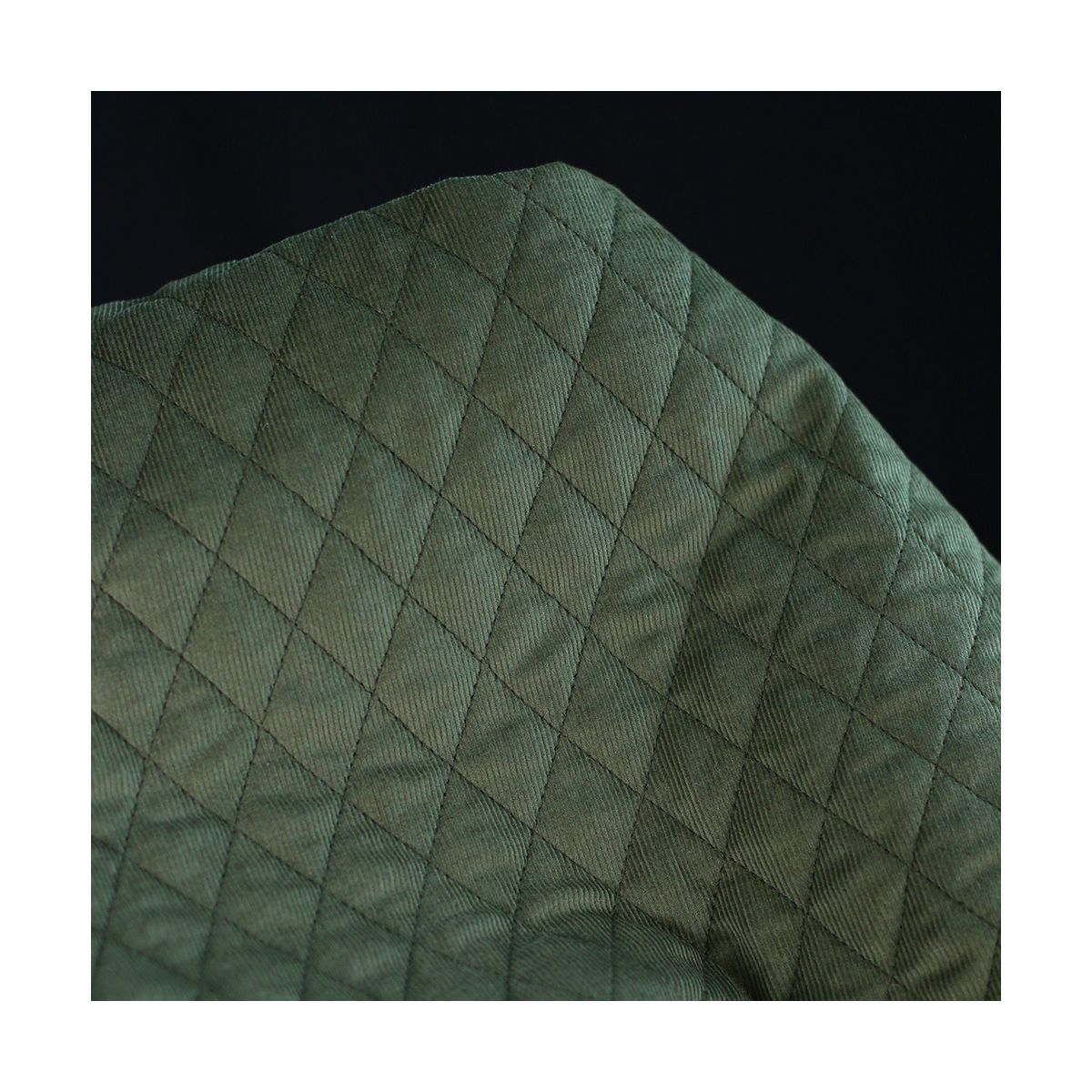 Tissu matelassé velours milleraies coton organique vert kaki
