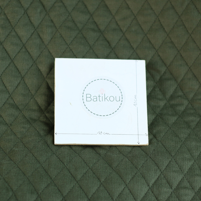 Tissu matelassé velours milleraies coton organique vert kaki