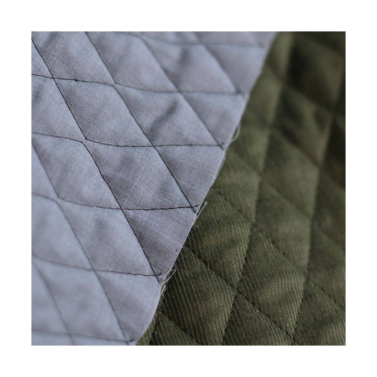 Tissu matelassé velours milleraies coton organique vert kaki