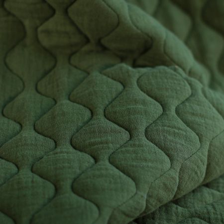 Tissu matelassé vagues double gaze de coton organique vert olive