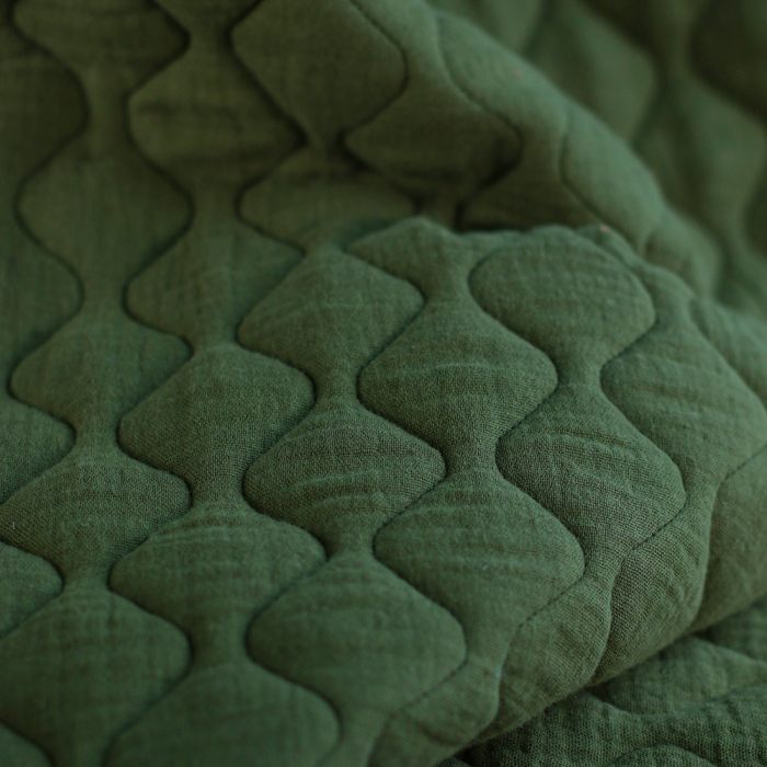 Tissu matelassé vagues double gaze de coton organique vert olive