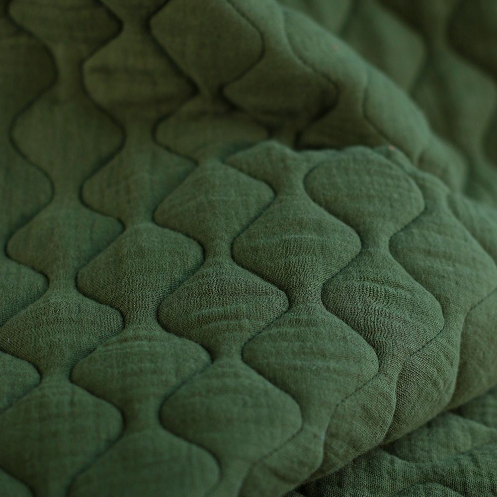 Tissu matelassé vagues double gaze de coton organique vert olive