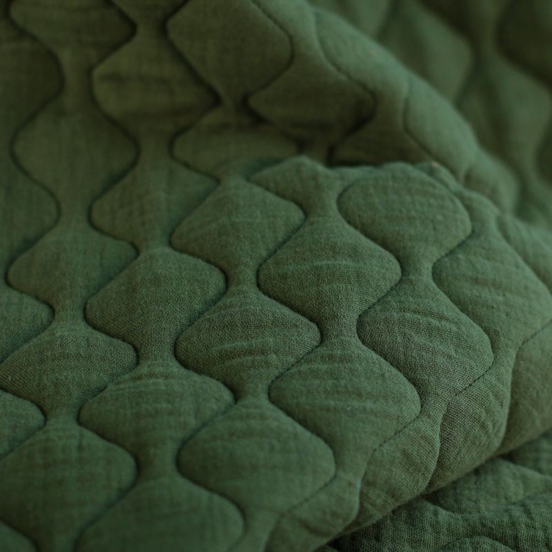 Tissu matelassé vagues double gaze de coton organique vert olive
