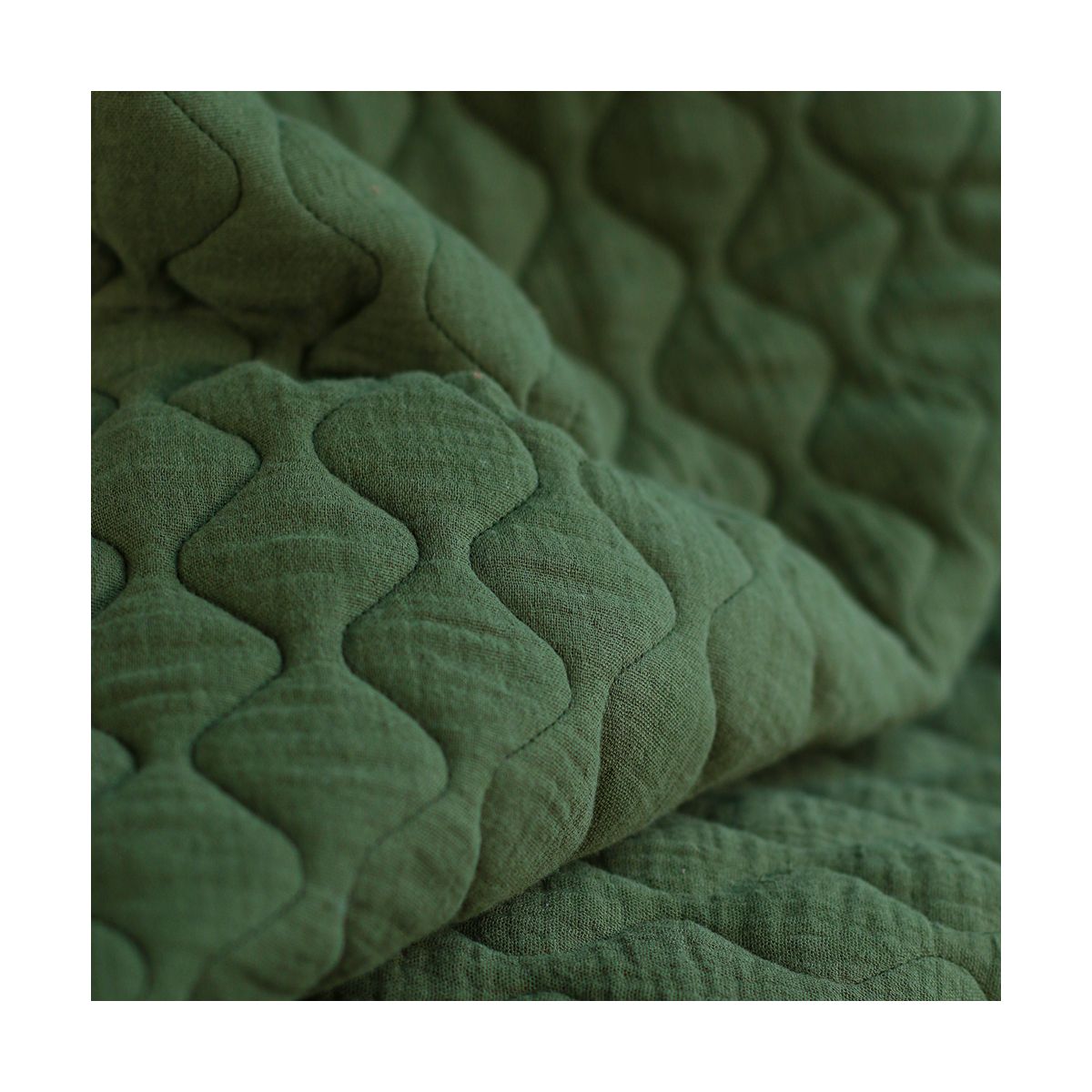 Tissu matelassé vagues double gaze de coton organique vert olive