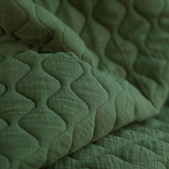 Tissu matelassé vagues double gaze de coton organique vert olive