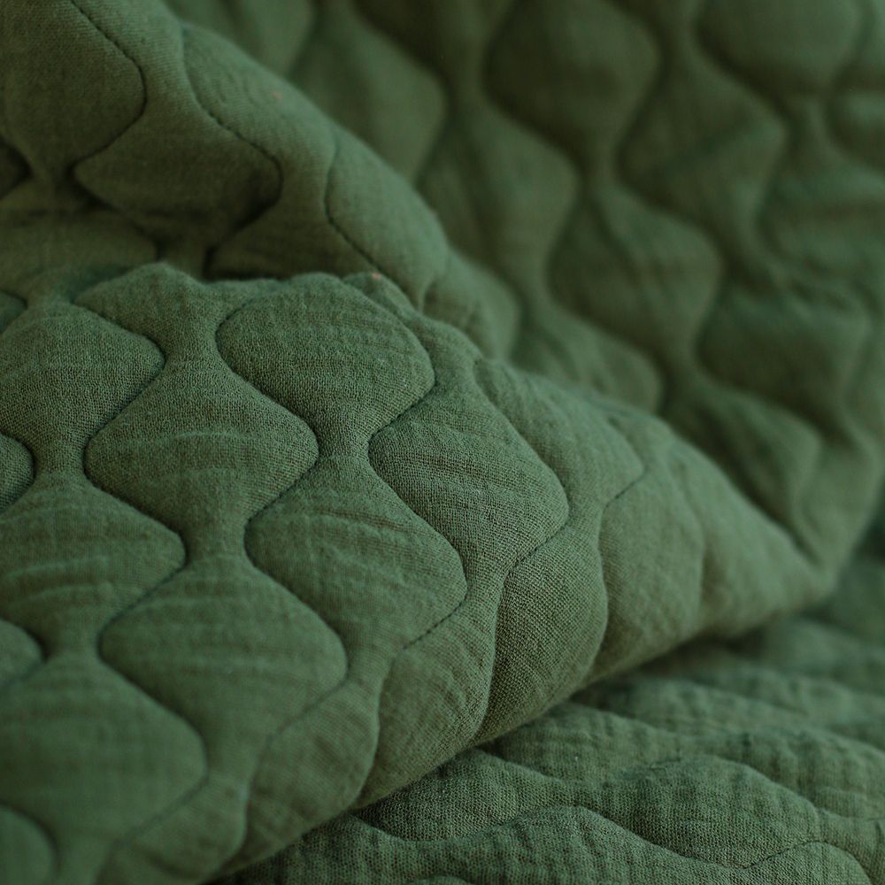 Tissu matelassé vagues double gaze de coton organique vert olive