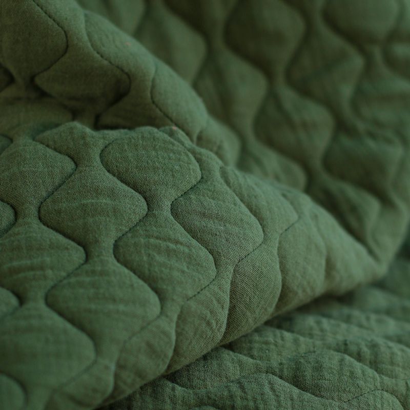 Tissu matelassé vagues double gaze de coton organique vert olive