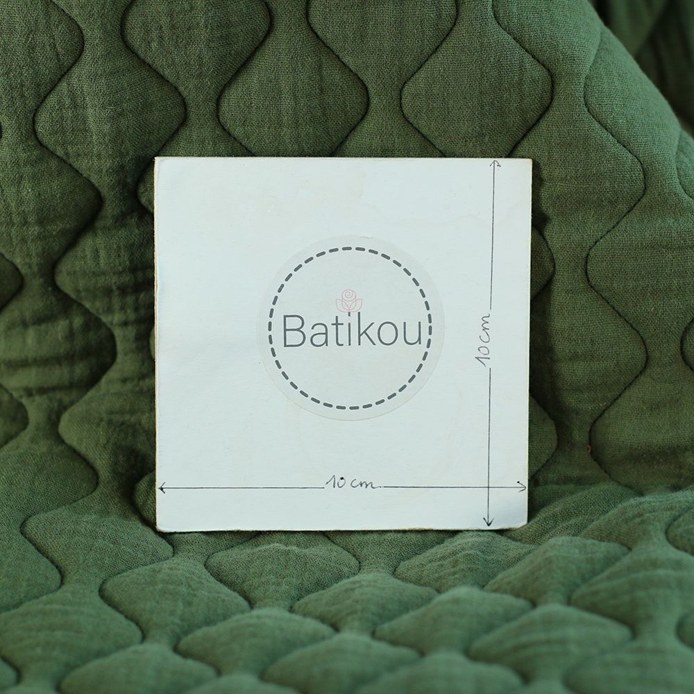 Tissu matelassé vagues double gaze de coton organique vert olive