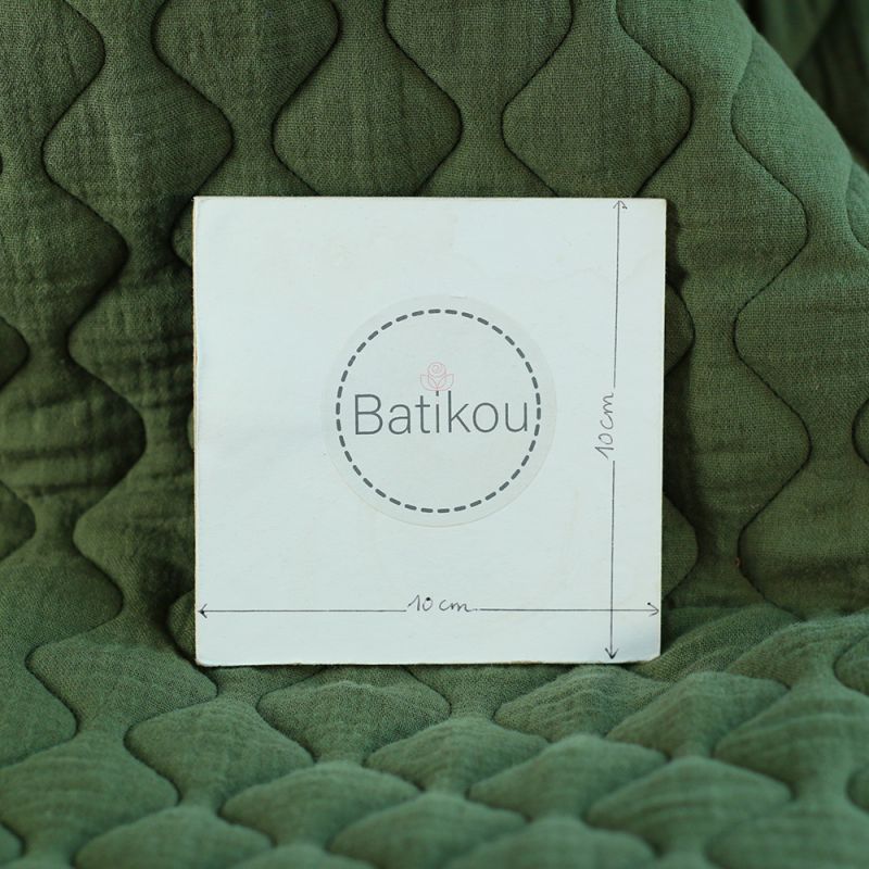 Tissu matelassé vagues double gaze de coton organique vert olive