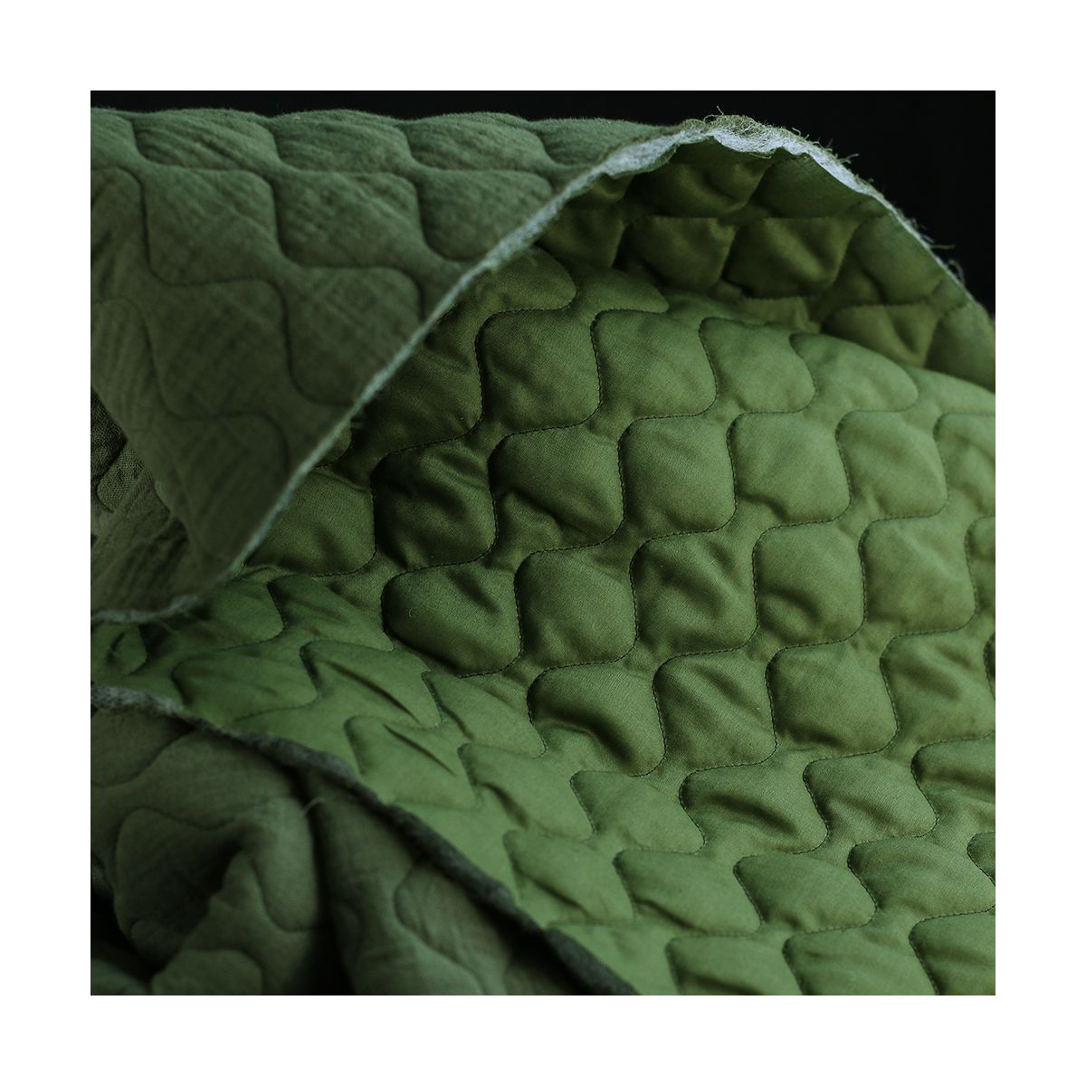 Tissu matelassé vagues double gaze de coton organique vert olive