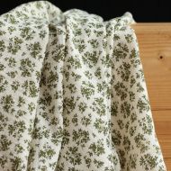 Soumeya - Double gaze coton BIO motif exclusif fond écru vert olive